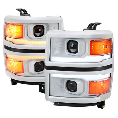 2014-2015 Chevrolet Silverado 1500 Switchback Sequential LED Bar Projector Headlights (White Housing/Clear Lens/Black Trim)
