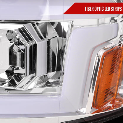 2015-2019 Chevrolet Silverado 2500HD/3500HD Switchback Sequential LED Turn Signal Projector Headlights (Chrome Housing/Clear Lens)