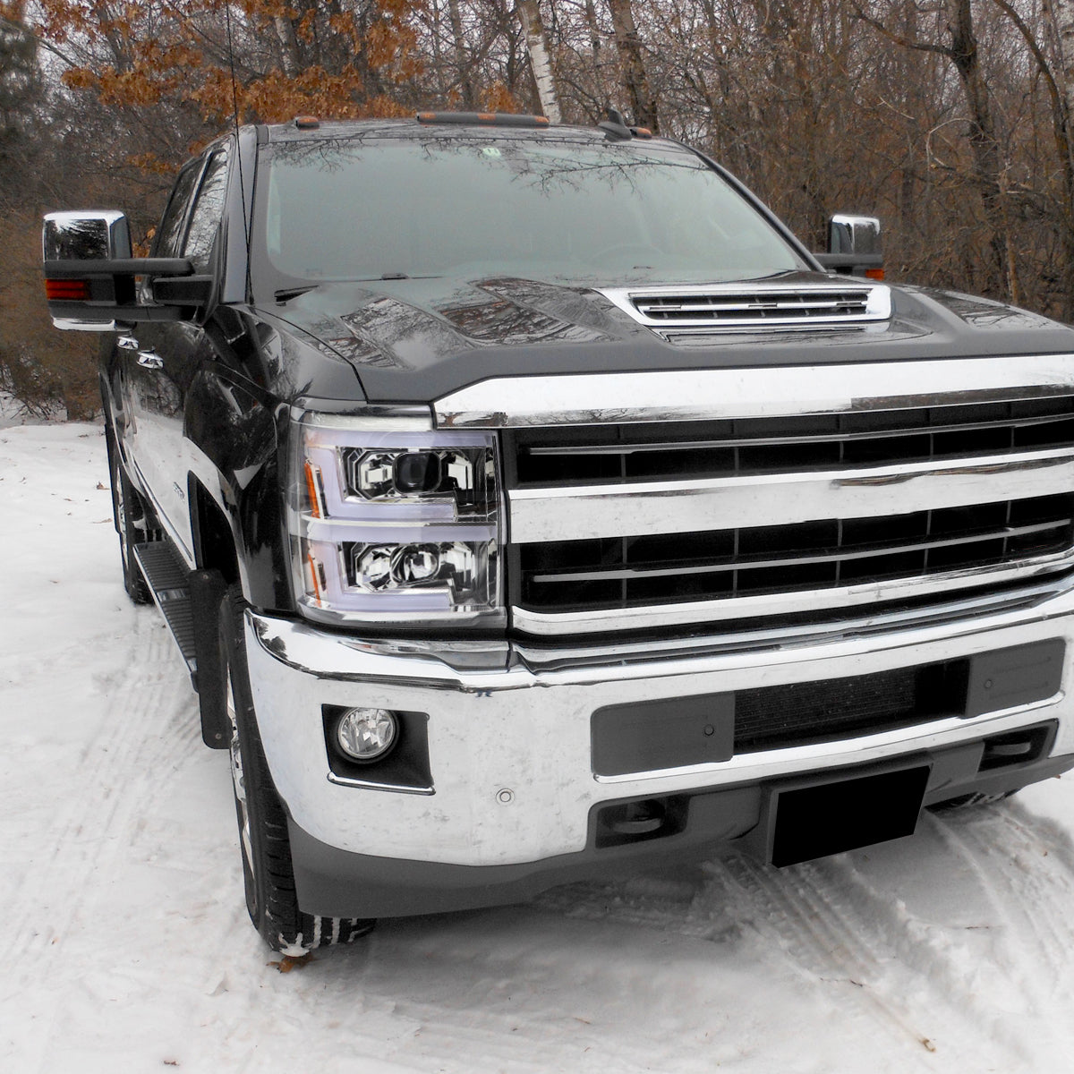 2015-2019 Chevrolet Silverado 2500HD/3500HD Switchback Sequential LED Turn Signal Projector Headlights (Chrome Housing/Clear Lens)