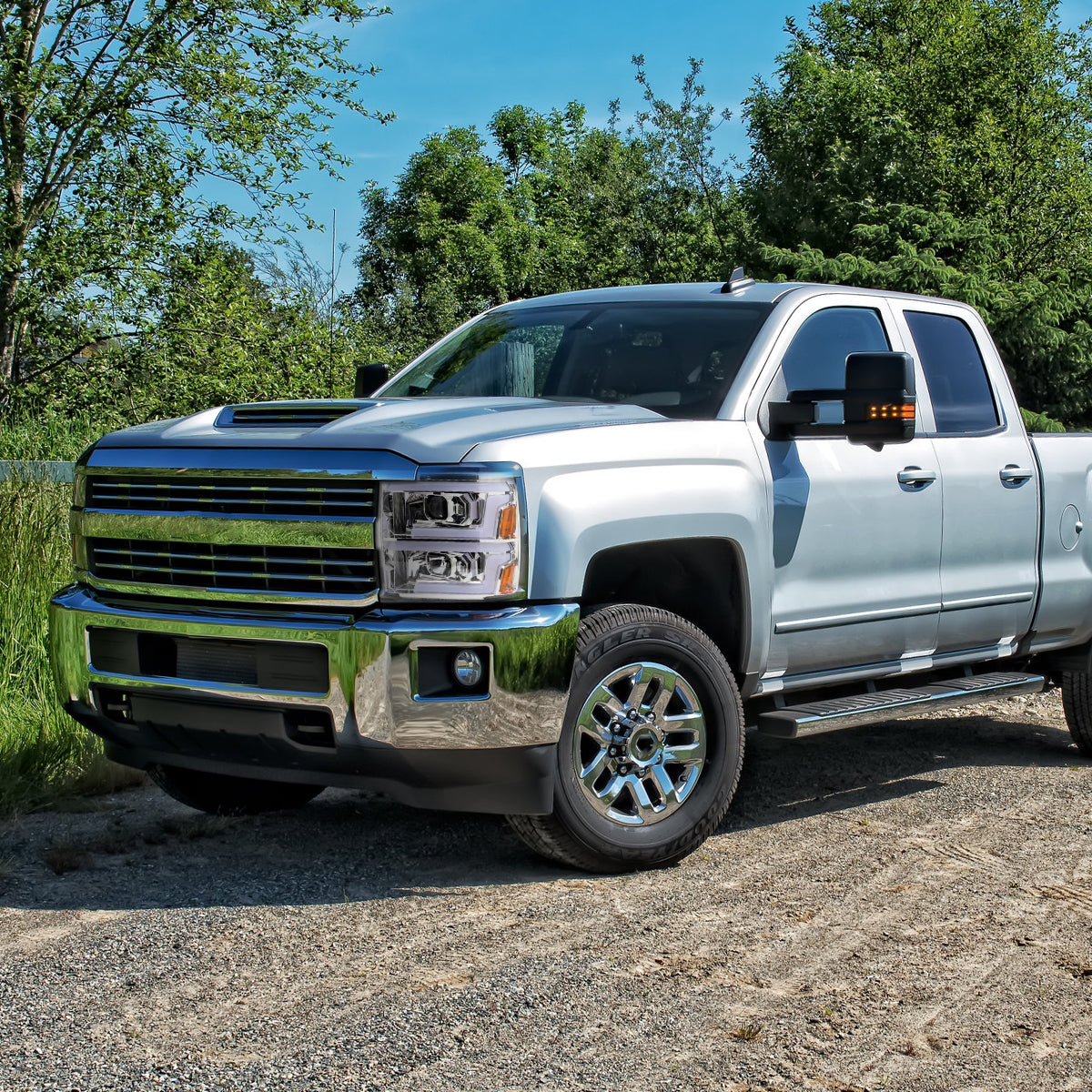 2015-2019 Chevrolet Silverado 2500HD/3500HD Switchback Sequential LED Turn Signal Projector Headlights (Chrome Housing/Clear Lens)