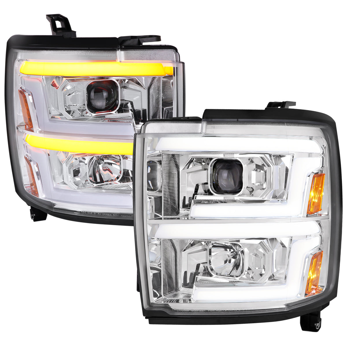 2015-2019 Chevrolet Silverado 2500HD/3500HD Switchback Sequential LED Turn Signal Projector Headlights (Chrome Housing/Clear Lens)