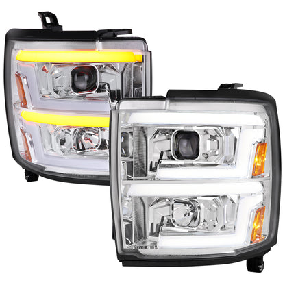 2015-2019 Chevrolet Silverado 2500HD/3500HD Switchback Sequential LED Turn Signal Projector Headlights (Chrome Housing/Clear Lens)