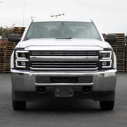 2015-2019 Chevrolet Silverado 2500HD/3500HD Switchback Sequential LED Turn Signal Projector Headlights (Glossy Black Housing/Clear Lens)