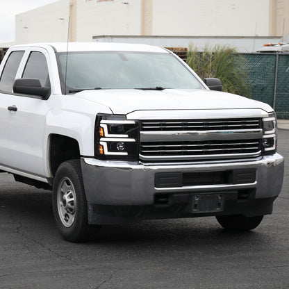 2015-2019 Chevrolet Silverado 2500HD/3500HD Switchback Sequential LED Turn Signal Projector Headlights (Glossy Black Housing/Smoked Lens)