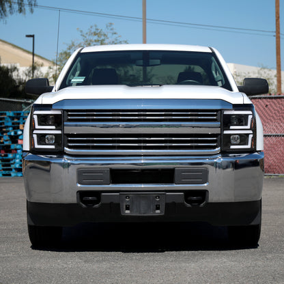 2015-2019 Chevrolet Silverado 2500HD/3500HD Switchback Sequential LED Turn Signal Projector Headlights (Matte Black Housing/Clear Lens)