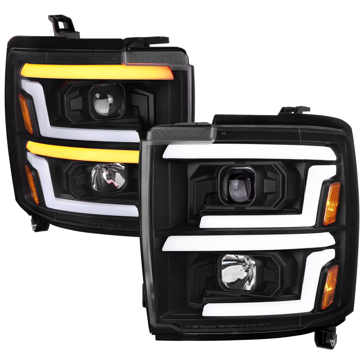 2015-2019 Chevrolet Silverado 2500HD/3500HD Switchback Sequential LED Turn Signal Projector Headlights (Matte Black Housing/Clear Lens)