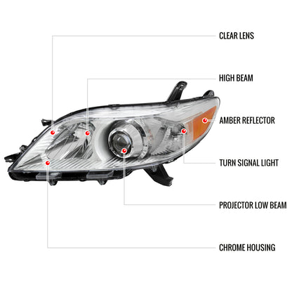 2011-2020 Toyota Sienna Driver/Left Side Projector Headlights (Chrome Housing/Clear Lens)