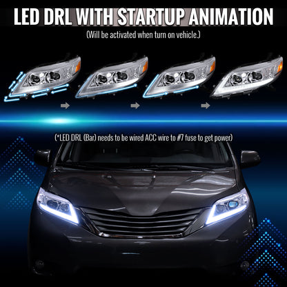 2011-2020 Toyota Sienna Switchback Sequential LED Bar Projector Headlights (Chrome Housing / Clear Lens)