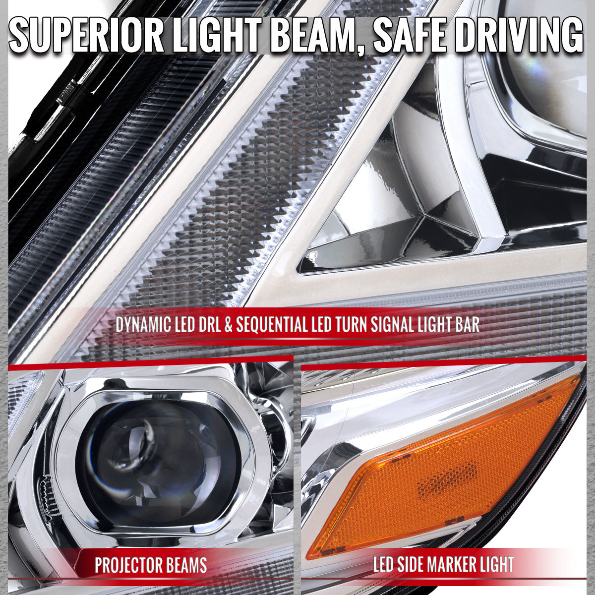 2011-2020 Toyota Sienna Switchback Sequential LED Bar Projector Headlights (Chrome Housing / Clear Lens)