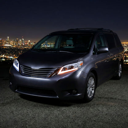 2011-2020 Toyota Sienna Switchback Sequential LED Bar Projector Headlights (Chrome Housing / Clear Lens)