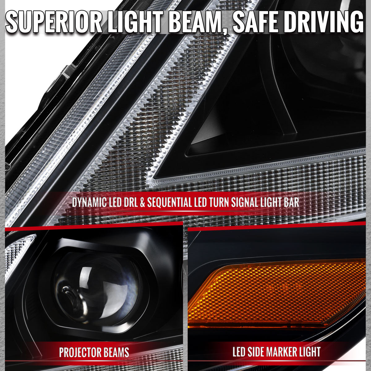 2011-2020 Toyota Sienna Switchback Sequential LED Bar Projector Headlights (Black Housing / Clear Lens)