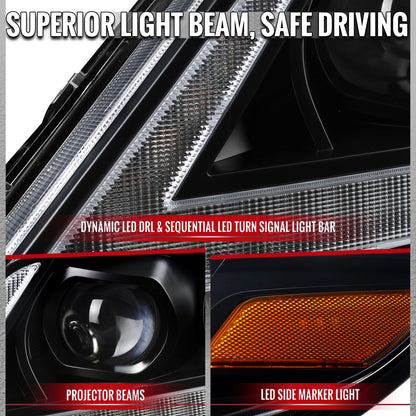 2011-2020 Toyota Sienna Switchback Sequential LED Bar Projector Headlights (Black Housing / Clear Lens)
