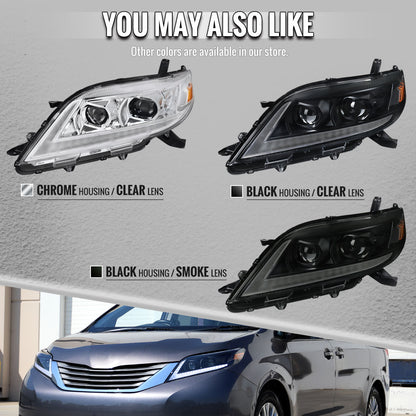 2011-2020 Toyota Sienna Switchback Sequential LED Bar Projector Headlights (Black Housing / Clear Lens)