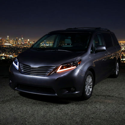 2011-2020 Toyota Sienna Switchback Sequential LED Bar Projector Headlights (Black Housing / Clear Lens)