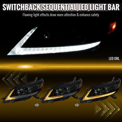 2011-2020 Toyota Sienna Switchback Sequential LED Bar Projector Headlights (Black Housing / Smoked Lens)