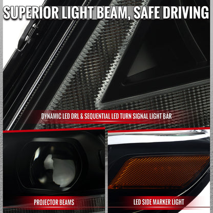 2011-2020 Toyota Sienna Switchback Sequential LED Bar Projector Headlights (Black Housing / Smoked Lens)