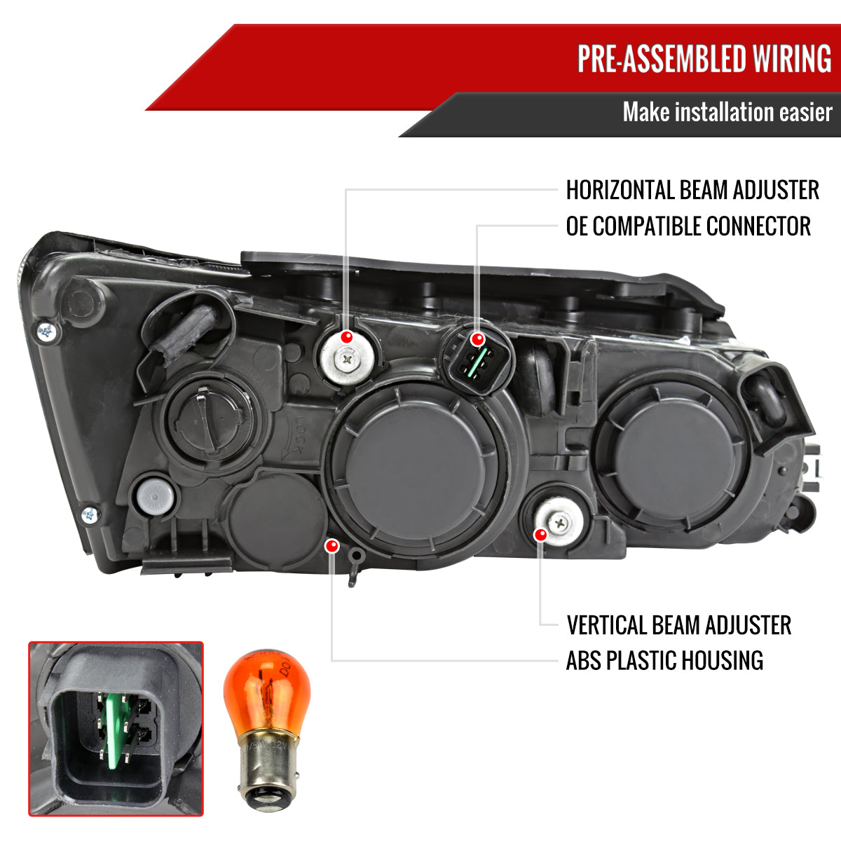 2006-2008 Hyundai Sonata Projector Style Headlights (Matte Black Housing/Clear Lens)