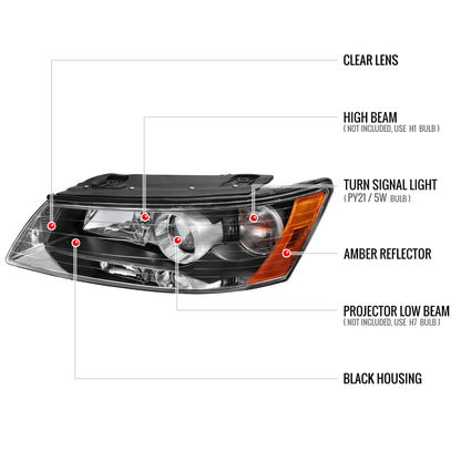 2006-2008 Hyundai Sonata Projector Style Headlights (Matte Black Housing/Clear Lens)