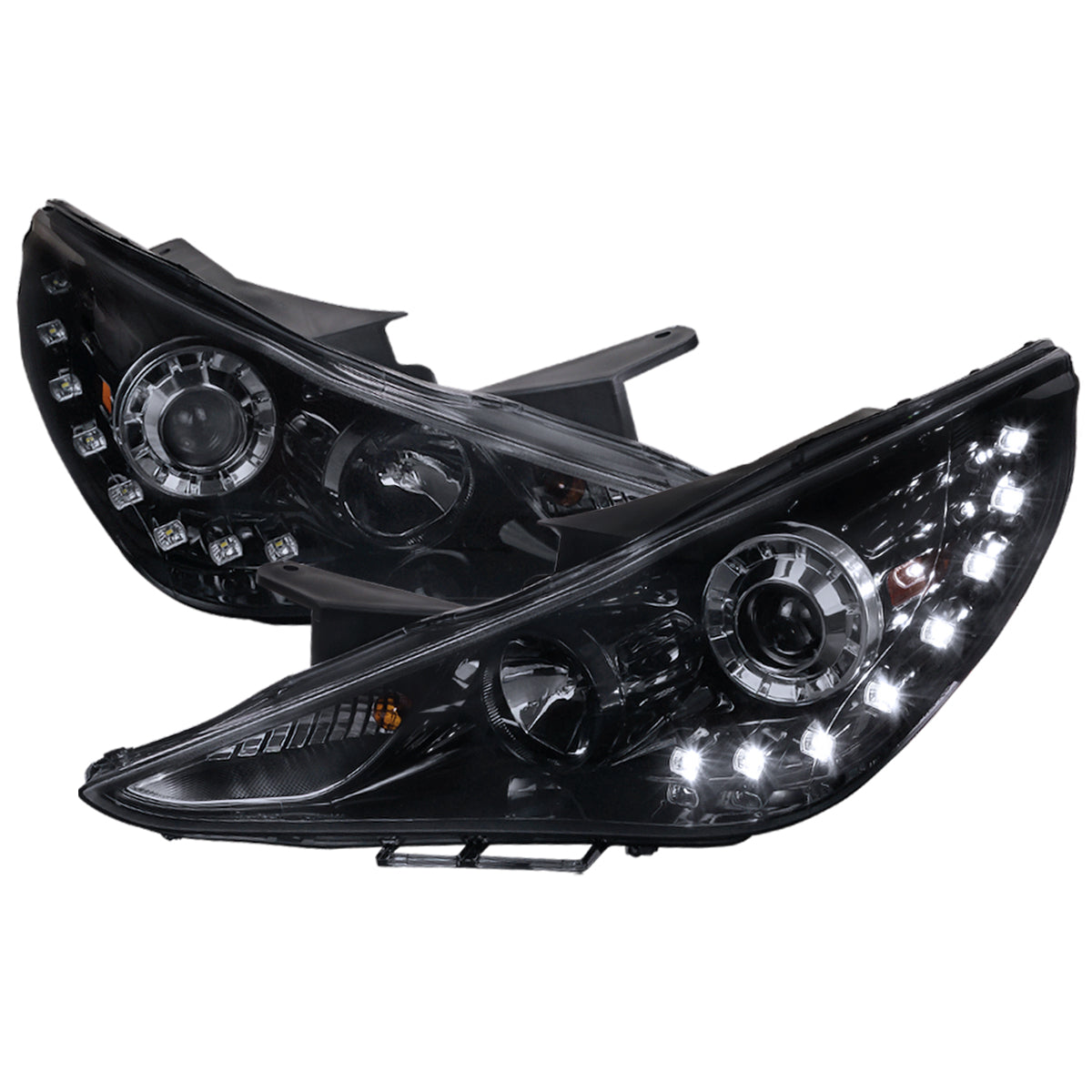 2011-2014 Hyundai Sonata Projector Headlights w/ SMD LED Light Strip (Glossy Black Housing/Smoked Lens)