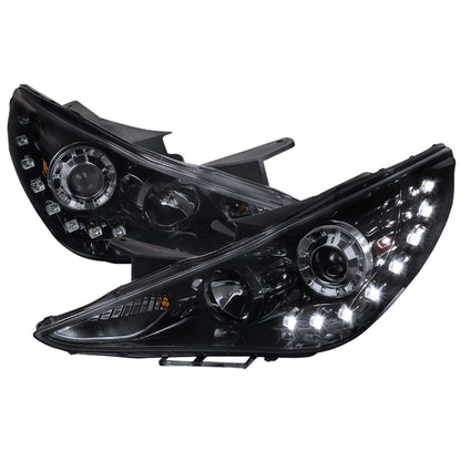 2011-2014 Hyundai Sonata Projector Headlights w/ SMD LED Light Strip (Glossy Black Housing/Smoked Lens)