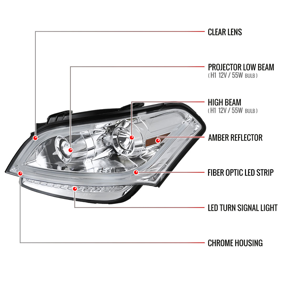 2010-2011 Kia Soul Projector Headlights w/ LED Light Bar & LED Turn Signal Lights (Chrome Housing/Clear Lens)