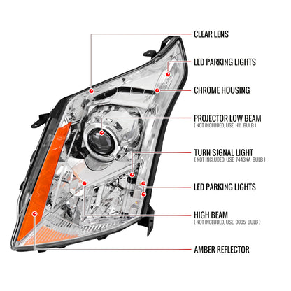 2010-2016 Cadillac SRX Projector Headlights (Chrome Housing/Clear Lens)
