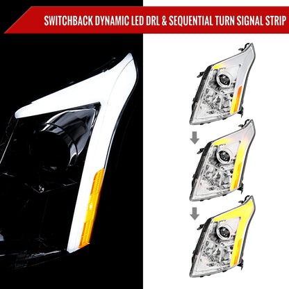 2010-2016 Cadillac SRX Projector Headlights w/ Switchback Sequential Turn Signal LED Bar (Chrome Housing/Clear Lens)