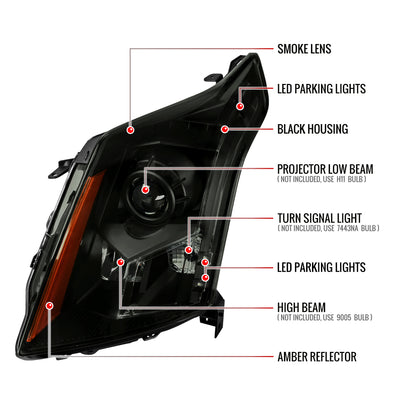 2010-2016 Cadillac SRX Projector Headlights (Matte Black Housing/Smoked Lens)