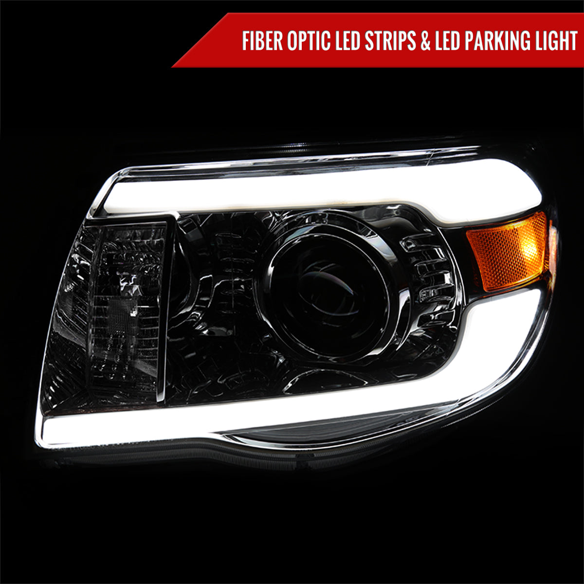 2005-2011 Toyota Tacoma LED Bar Projector Headlights (Chrome Housing/Clear Lens)