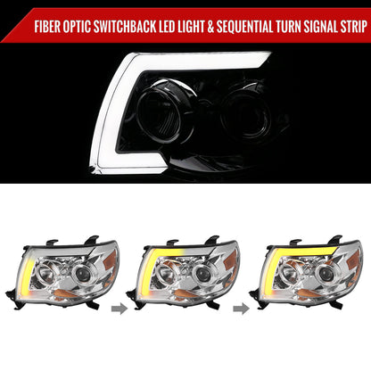 2005-2011 Toyota Tacoma LED Bar Projector Headlights w/ Sequential Turn Signal Lights (Chrome Housing/Clear Lens)