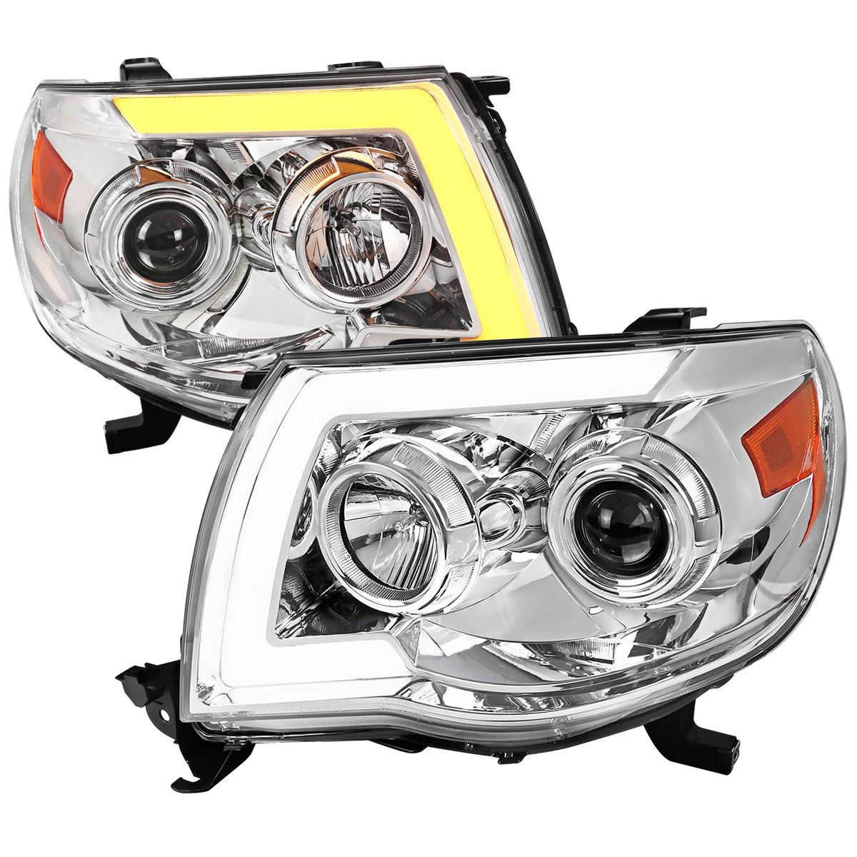 2005-2011 Toyota Tacoma LED Bar Projector Headlights w/ Sequential Turn Signal Lights (Chrome Housing/Clear Lens)