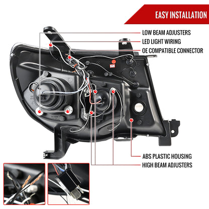 2005-2011 Toyota Tacoma Dual Halo Projector Headlights (Chrome Housing/Clear Lens)