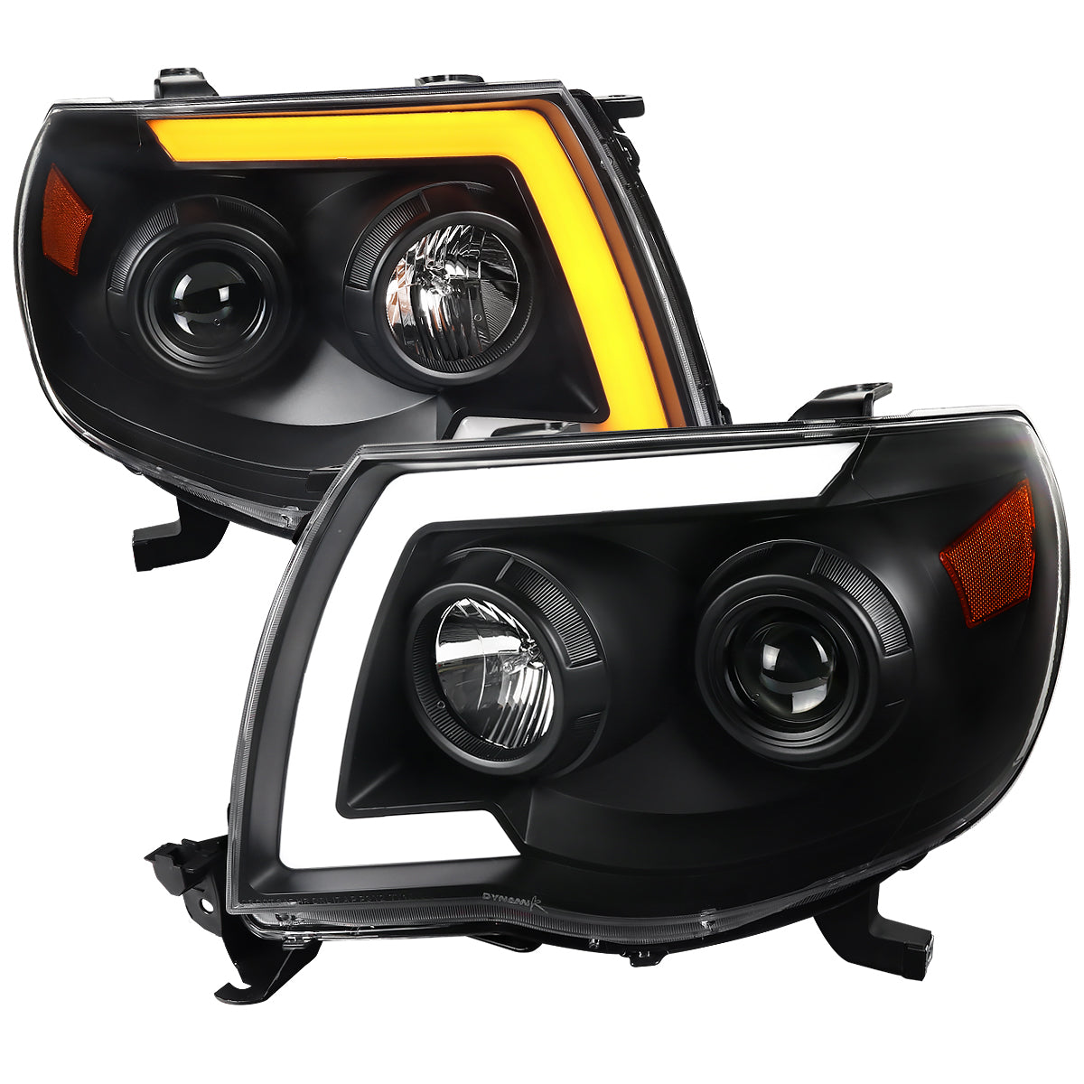 2005-2011 Toyota Tacoma LED Bar Projector Headlights w/ Sequential Turn Signal Lights (Matte Black Housing/Clear Lens)