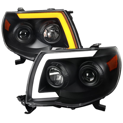 2005-2011 Toyota Tacoma LED Bar Projector Headlights w/ Sequential Turn Signal Lights (Matte Black Housing/Clear Lens)