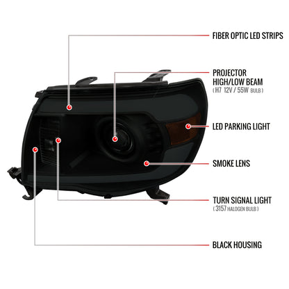 2005-2011 Toyota Tacoma LED Bar Projector Headlights (Chrome Housing/Smoked Lens)