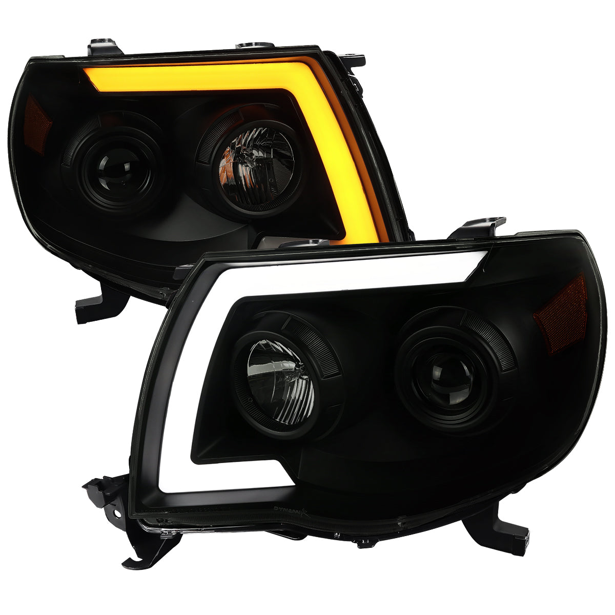 2005-2011 Toyota Tacoma LED Bar Projector Headlights w/ Sequential Turn Signal Lights (Matte Black Housing/Smoked Lens)