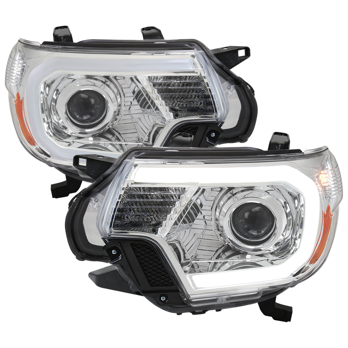 2012-2015 Toyota Tacoma LED C-Bar Projector Headlights w/ LED Parking Light (Chrome Housing/Clear Lens)