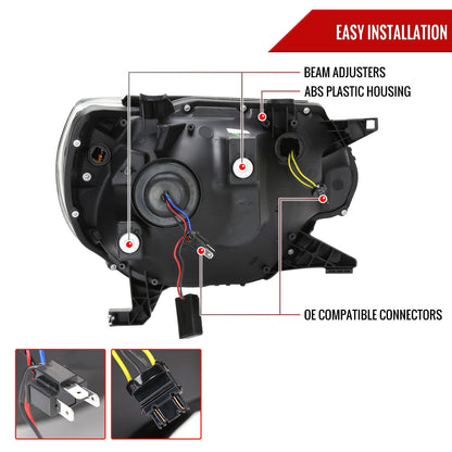 2012-2015 Toyota Tacoma Switchback Sequential LED Bar Projector Headlights (Chrome Housing/Clear Lens)