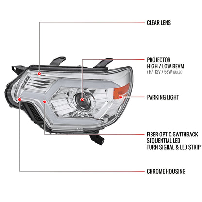 2012-2015 Toyota Tacoma Switchback Sequential LED Bar Projector Headlights (Chrome Housing/Clear Lens)