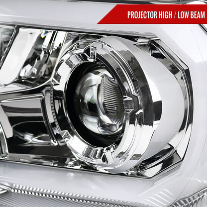 2012-2015 Toyota Tacoma LED C-Bar Projector Headlights (Chrome Housing/Clear Lens)