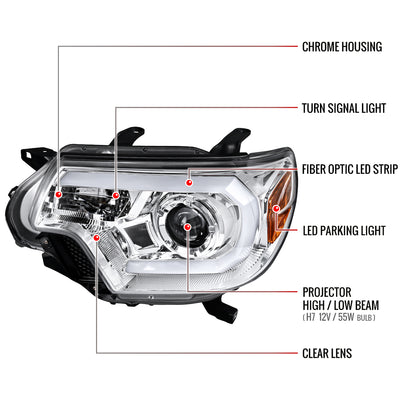 2012-2015 Toyota Tacoma LED C-Bar Projector Headlights (Chrome Housing/Clear Lens)