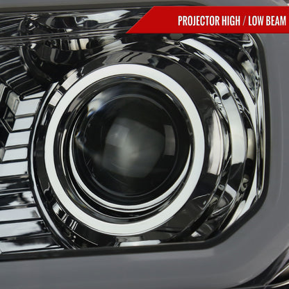 2012-2015 Toyota Tacoma LED C-Bar Projector Headlights w/ LED Parking Light (Chrome Housing/Smoked Lens)