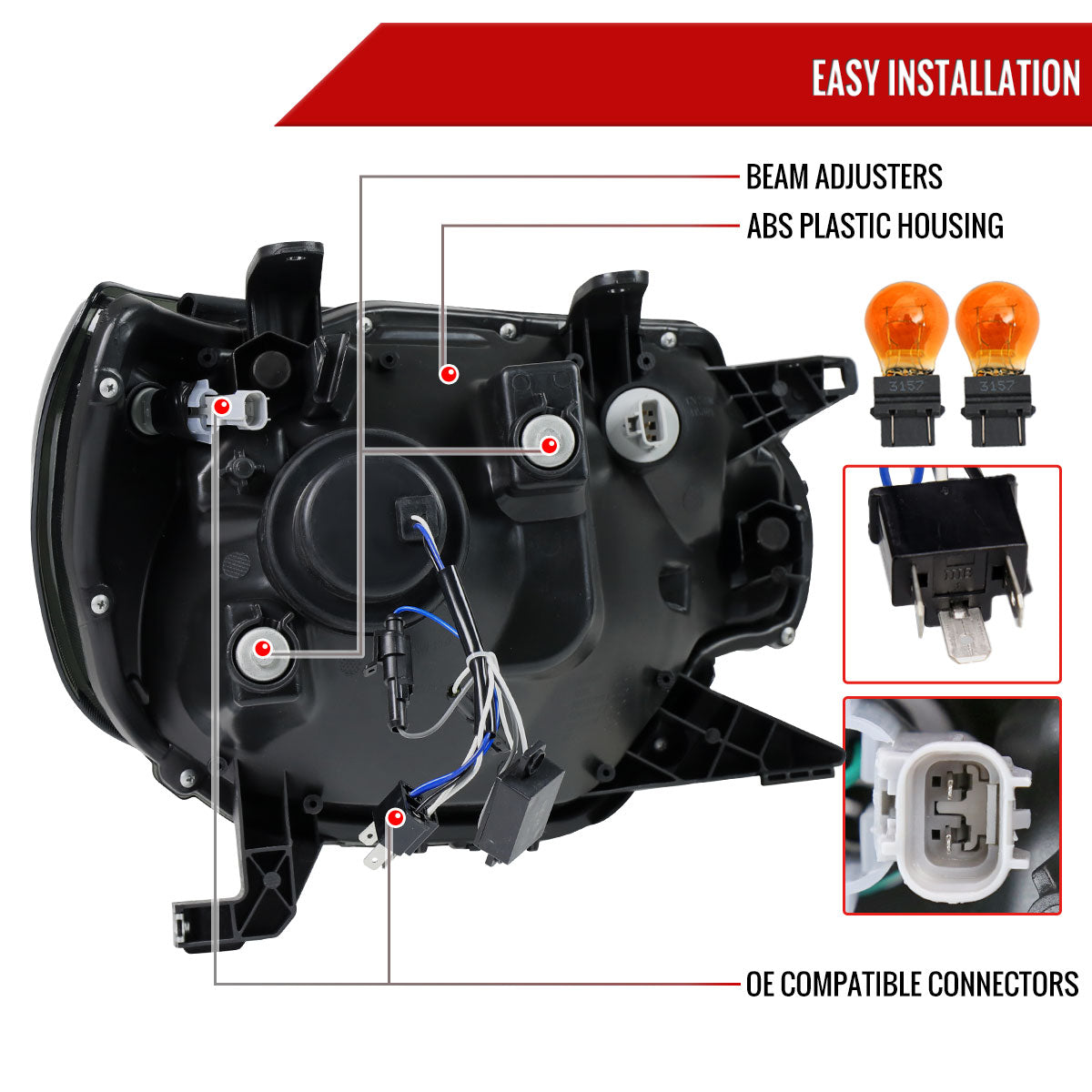 2012-2015 Toyota Tacoma LED C-Bar Projector Headlights w/ LED Parking Light (Chrome Housing/Smoked Lens)