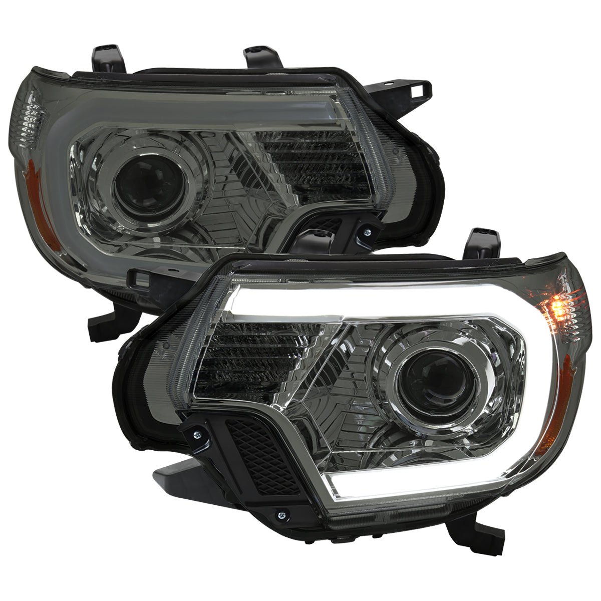 2012-2015 Toyota Tacoma LED C-Bar Projector Headlights w/ LED Parking Light (Chrome Housing/Smoked Lens)