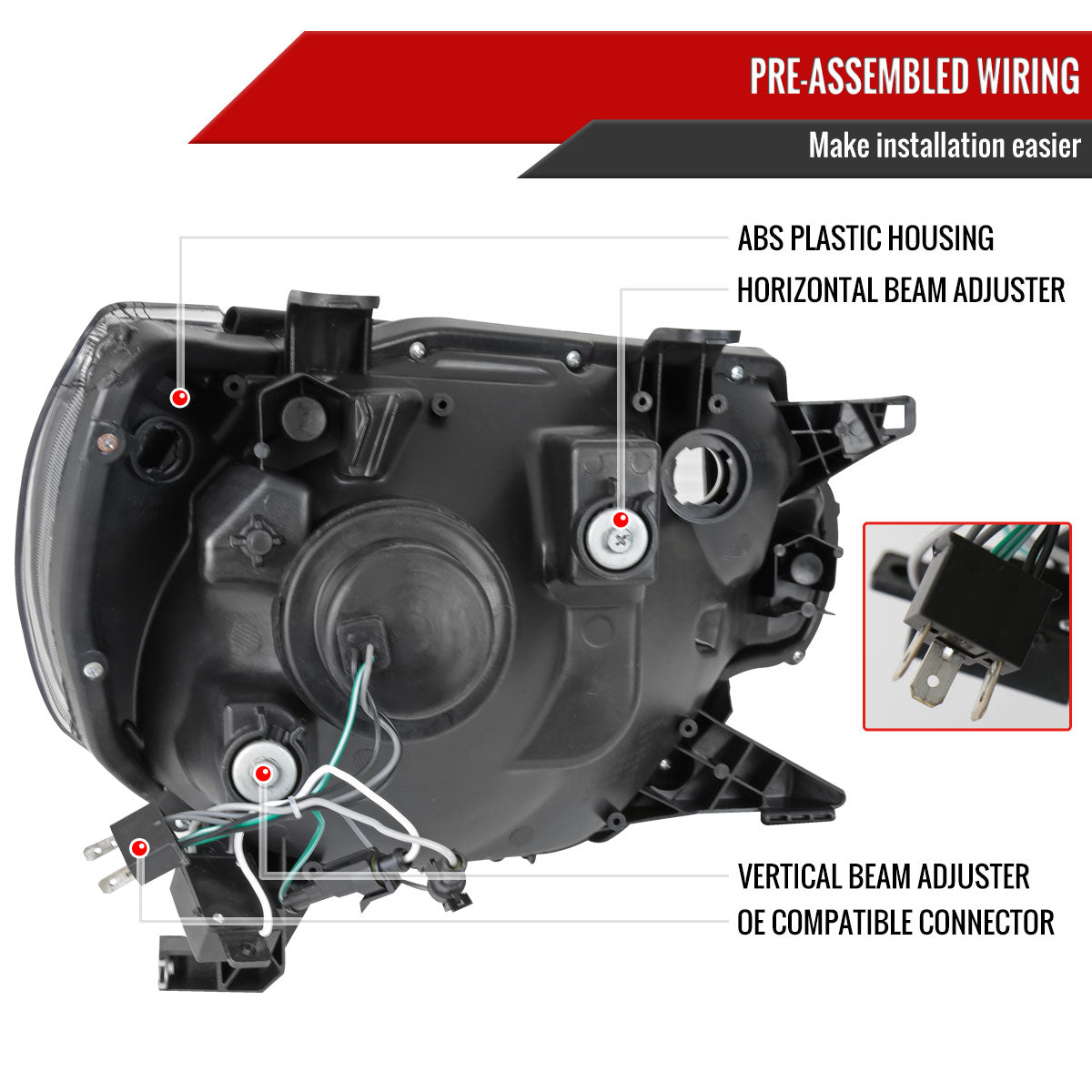 2012-2015 Toyota Tacoma Retro Style Projector Headlights (Matte Black Housing/Clear Lens)