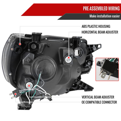 2012-2015 Toyota Tacoma Retro Style Projector Headlights (Matte Black Housing/Clear Lens)