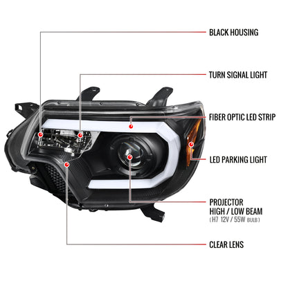 2012-2015 Toyota Tacoma LED C-Bar Projector Headlights (Matte Black Housing/Clear Lens)