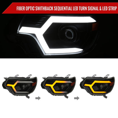 2012-2015 Toyota Tacoma Switchback Sequential LED Bar Projector Headlights (Matte Black Housing/Smoked Lens)