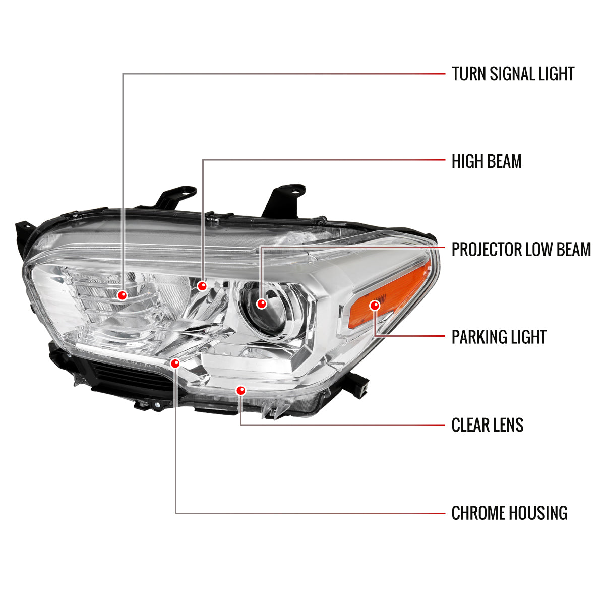 2016-2023 Toyota Tacoma Projector Headlights w/ Amber Reflectors (Chrome Housing/Clear Lens)