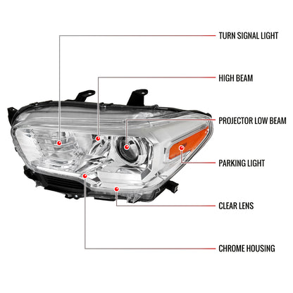 2016-2023 Toyota Tacoma Projector Headlights w/ Amber Reflectors (Chrome Housing/Clear Lens)